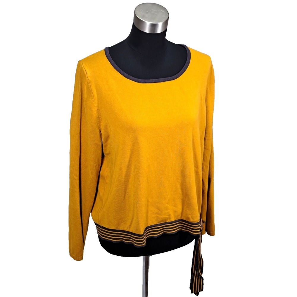 Jones New York Signature Mustard Yellow Striped Side Tie Scoop Neck Sweater XL‎
